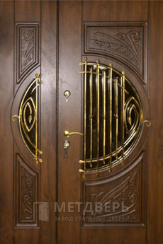 Парадная дверь со стеклом и ковкой №83 - фото
